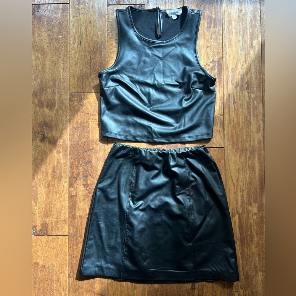 Olive & Oak Faux Leather 2 Piece Shirt/Skirt Set
